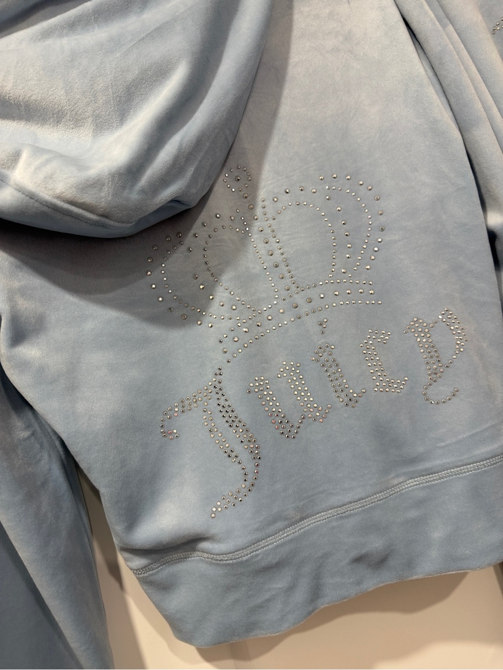 Juicy Couture Light Frosted Blue Velour Track Pants - Flared Joggers - Picture 4 of 7